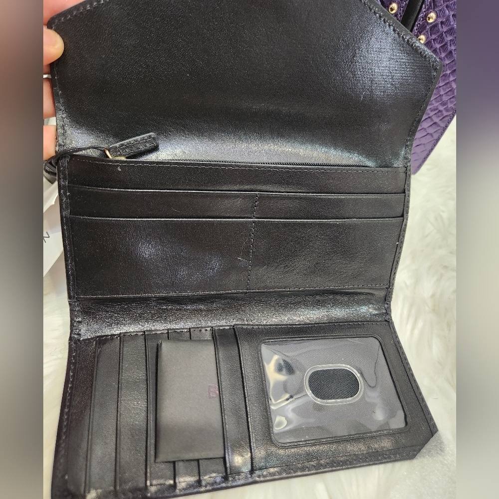 💜🔹️ Brahmin🔹️ Rare🔥 Small Caroline Ultraviolet Altair  Leather + Wallet Set - Picture 13 of 16